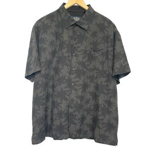 Nat Nast Camp Shirt Mens Size XL Brown Silk Cotton Hawaiian Tropical Palm Print